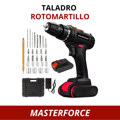 MasterForce: Taladro Rotomartillo Inalámbrico Negro con 2 Baterías