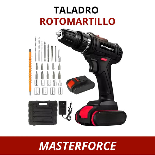 MasterForce: Taladro Rotomartillo Inalámbrico Negro con 2 Baterías