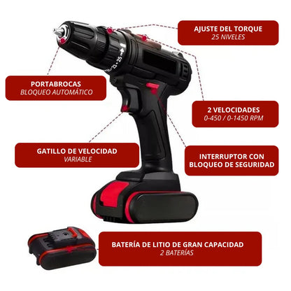 MasterForce: Taladro Rotomartillo Inalámbrico Negro con 2 Baterías